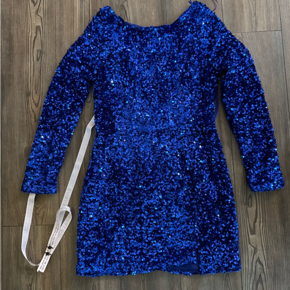 Blue Sequin Long-Sleeve Mini Dress